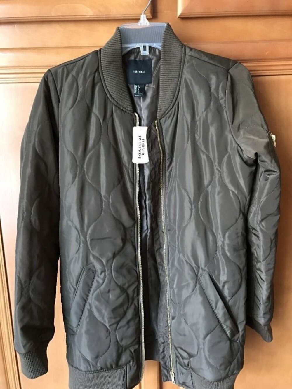 Blogger Forever 21 Olive Green Longline Bomber Jacket Small S
